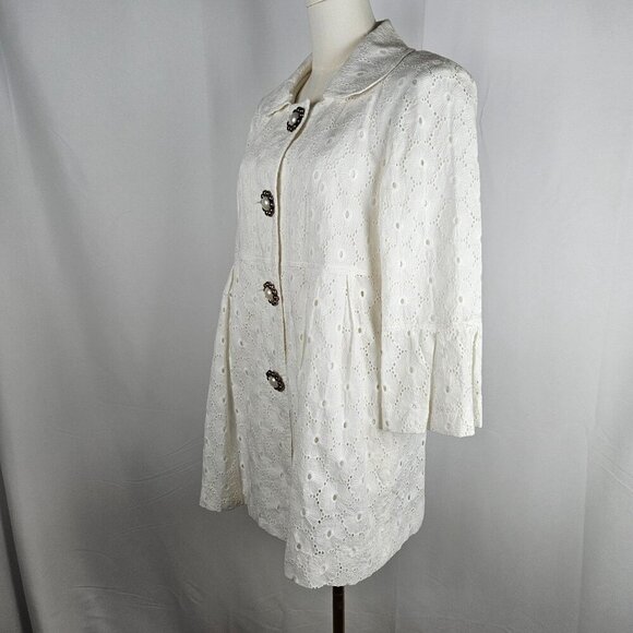 Skirtin Around Coat Dress Size 8 White Eyelet Cotton Y2K Retro Vintage Boho - Picture 6 of 14